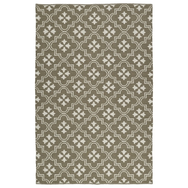 Indoor/Outdoor Laguna Dark Taupe and Ivory Tiles Flat-Weave Rug (8'0 x 10'0) - 8' x 10'