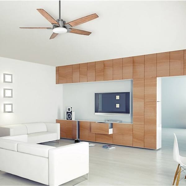 Casablanca Zudio LED 56-in Brushed Nickel Indoor Ceiling Fan with Wall-Mounted Remote (5-Blade)
