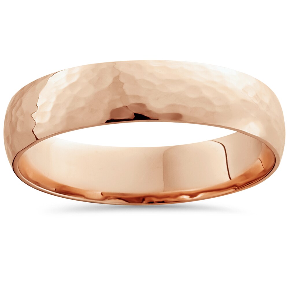Modern Contemporary Rings Solid 14k Rose Gold 4 mm Hammered Wedding Band
