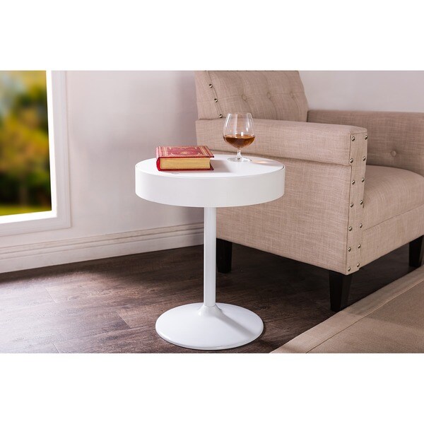 Mindy Wood Round Side Table With Storage White Free Shipping Today
