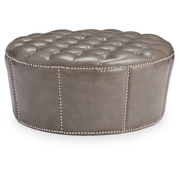 Abbyson Newport Grey Leather Nailhead Trim Round Abbyson Newport Grey Leather Nailhead Trim Round