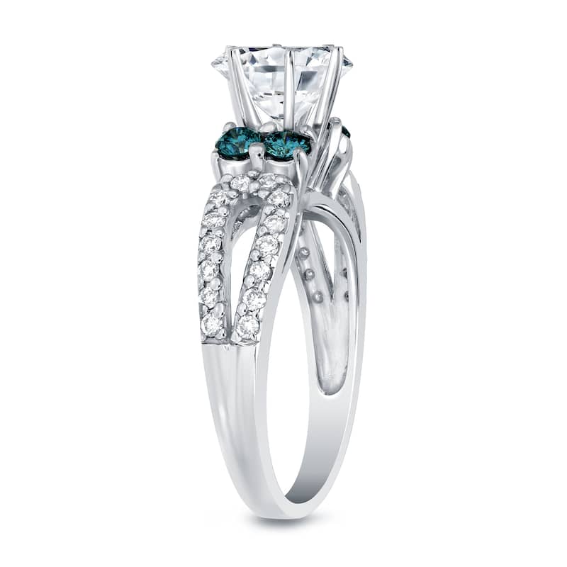 Auriya 14k Gold 1 3/4ct TW Modern Blue Diamond Engagement Ring Certified