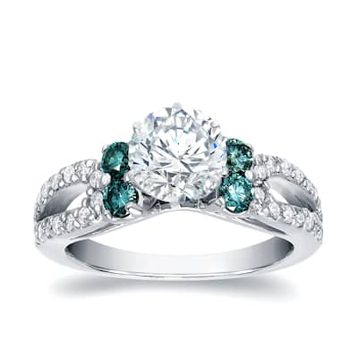 Auriya 14k Gold 1 3/4ct TW Modern Blue Diamond Engagement Ring Certified