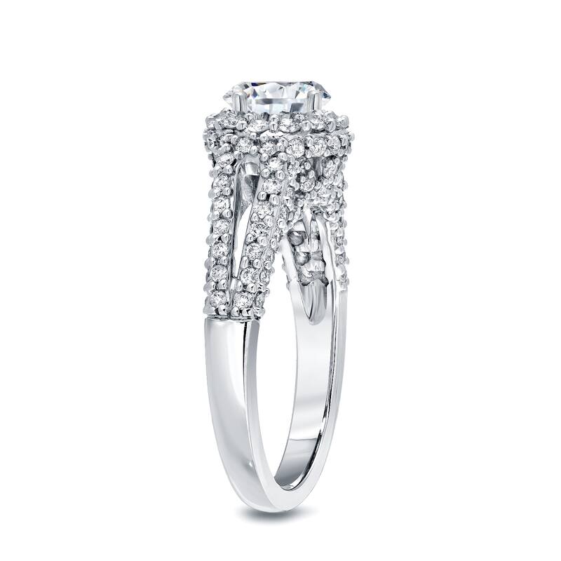 Auriya Unique 1 1/2ct TDW Round Diamond Halo Engagement Ring 14k White Gold