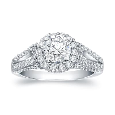 Auriya Unique 1 1/2ct TDW Round Diamond Halo Engagement Ring 14k White Gold