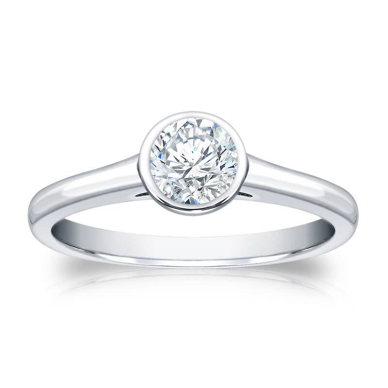 Auriya 18k Gold 3/4ctw Bezel Solitaire Diamond Engagement Ring