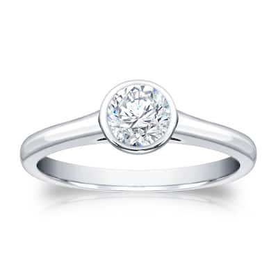 Auriya 18k Gold 3/4ctw Bezel Solitaire Diamond Engagement Ring