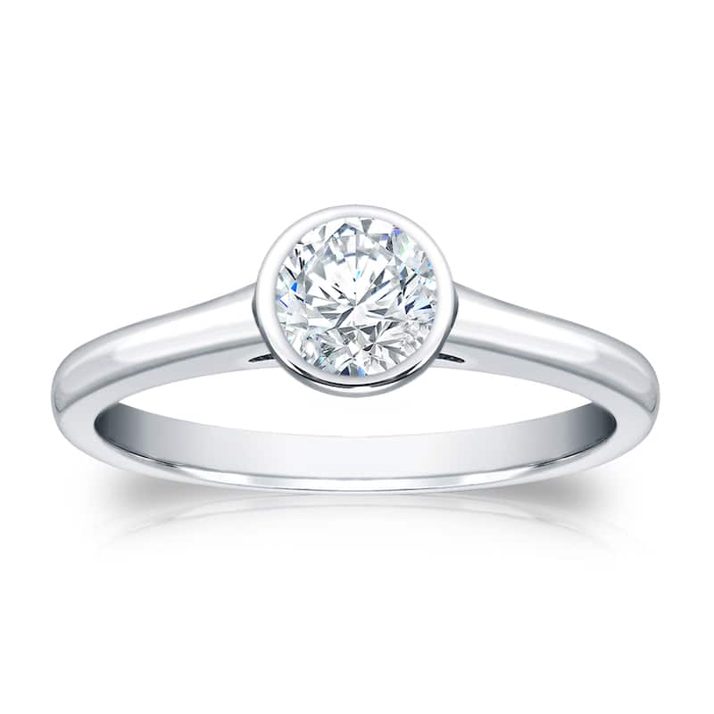 Auriya 18k Gold 1/2ctw Round Bezel-set Solitaire Diamond Engagement Ring - 4 - White