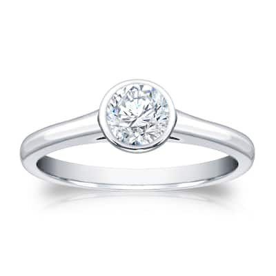 Auriya 18k Gold 1/2ctw Round Bezel-set Solitaire Diamond Engagement Ring