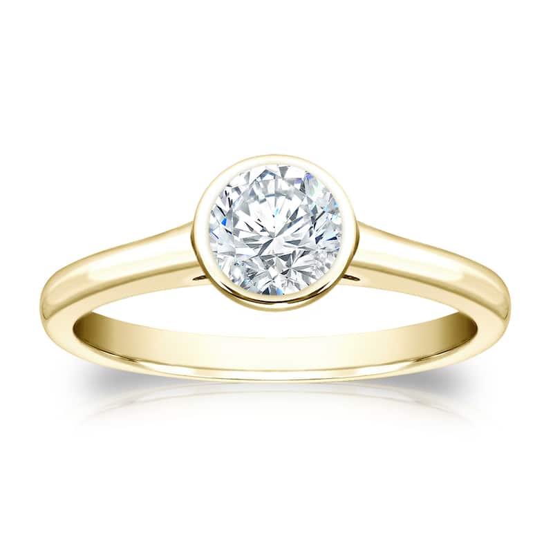 Auriya 18k Gold 1/2ctw Round Bezel-set Solitaire Diamond Engagement Ring - 4 - Yellow
