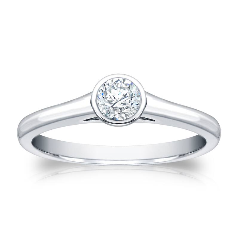 Auriya 18k Gold 1/4ctw Bezel Solitaire Diamond Engagement Ring