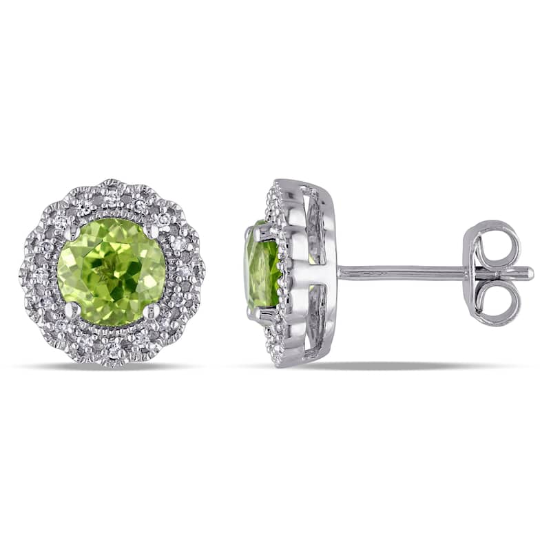 Miadora Sterling Silver Peridot and 1/10ct TDW Diamond Halo Earrings (G-H, I2-I3)