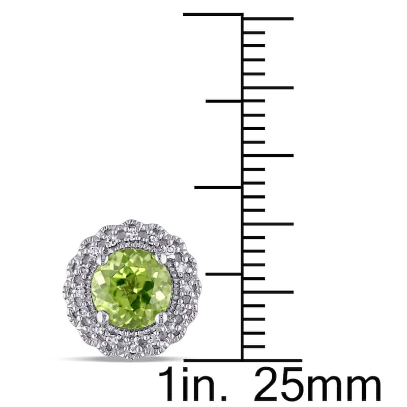 Miadora Sterling Silver Peridot and 1/10ct TDW Diamond Halo Earrings (G-H, I2-I3)
