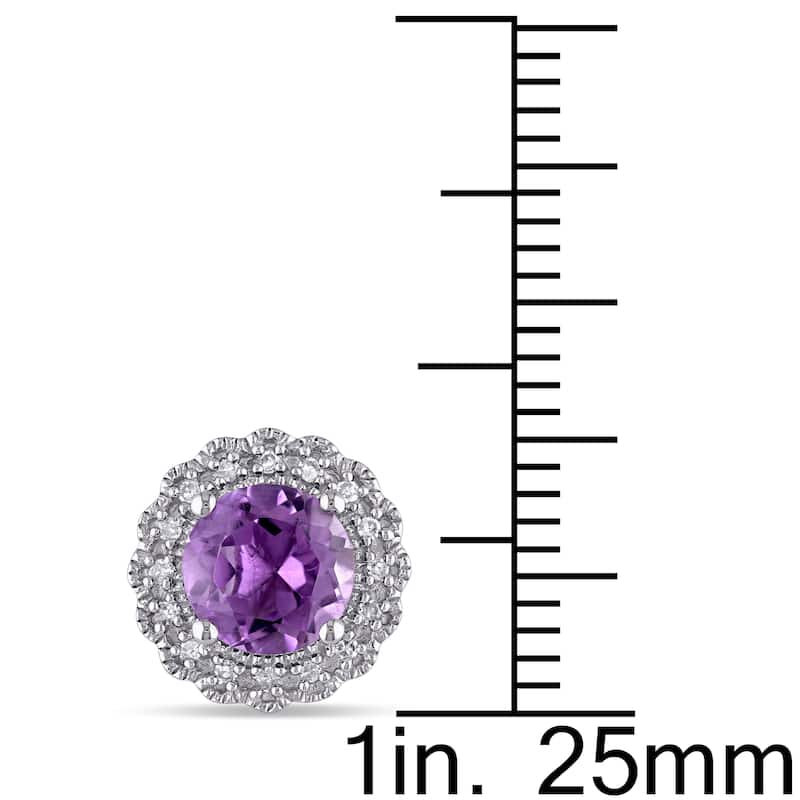 Miadora Silver Amethyst and 1/10ct TDW Diamond Halo Earrings (G-H, I2-I3)