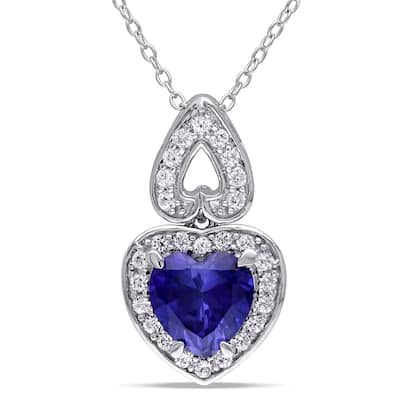 Miadora Sterling Silver Created Blue and White Sapphire Heart Necklace