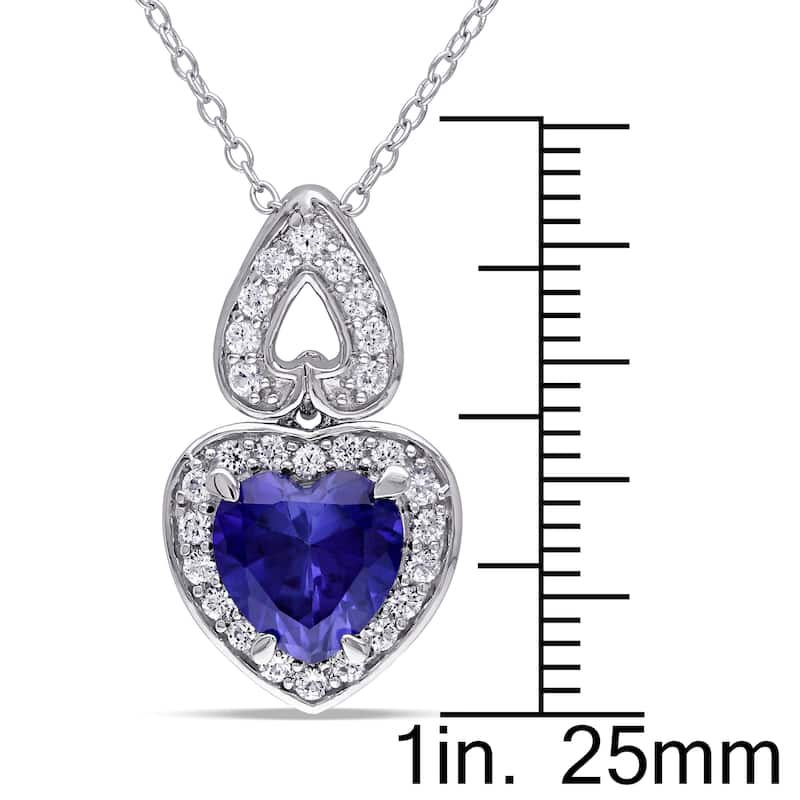 Miadora Sterling Silver Created Blue and White Sapphire Heart Necklace