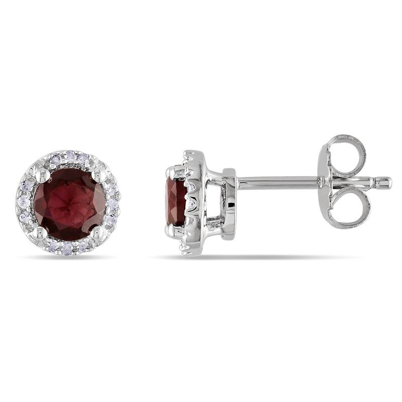 Miadora Sterling Silver Garnet and Diamond Accent Halo Earrings
