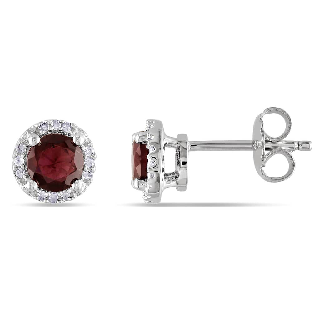 Miadora Sterling Silver Garnet and Diamond Accent Halo Earrings