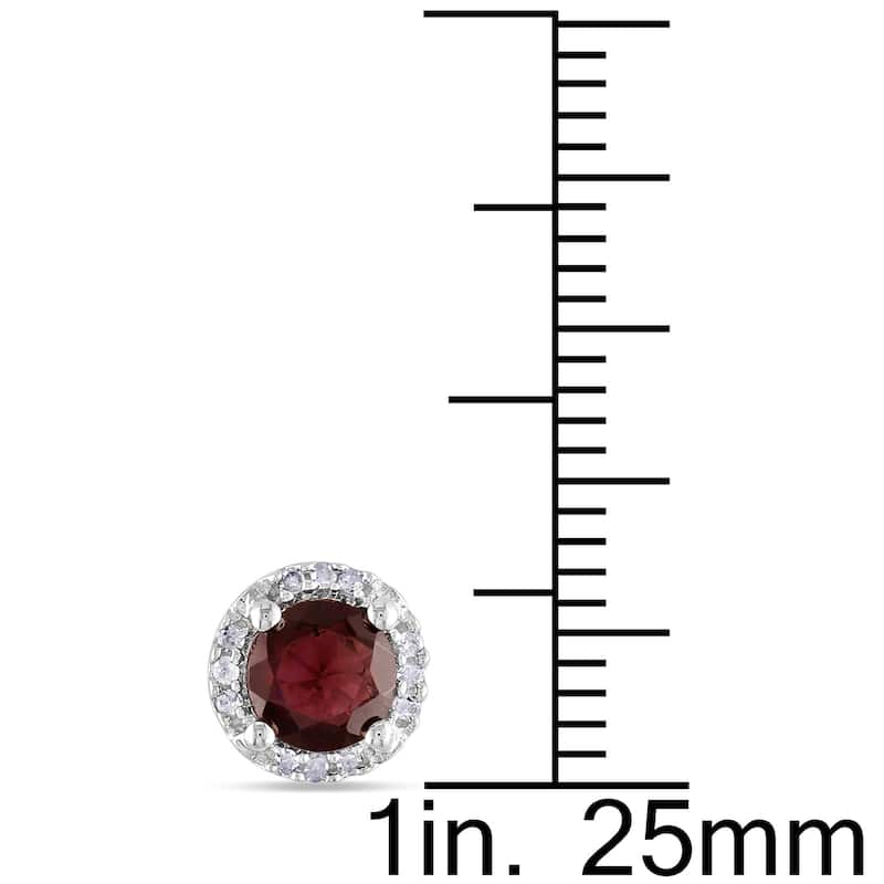 Miadora Sterling Silver Garnet and Diamond Accent Halo Earrings