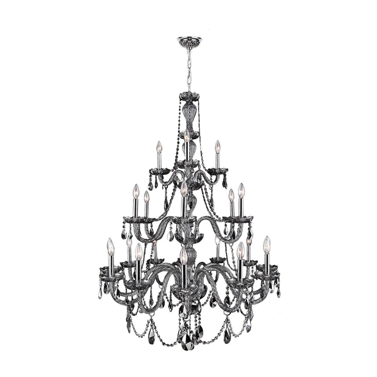 Venetian Italian Style 21-light Smoke Crystal Three Tier Chandelier - Chrome (21 Lights Polished Chrome Chandelier) - Chandeliers For Bedrooms by Overstock.com