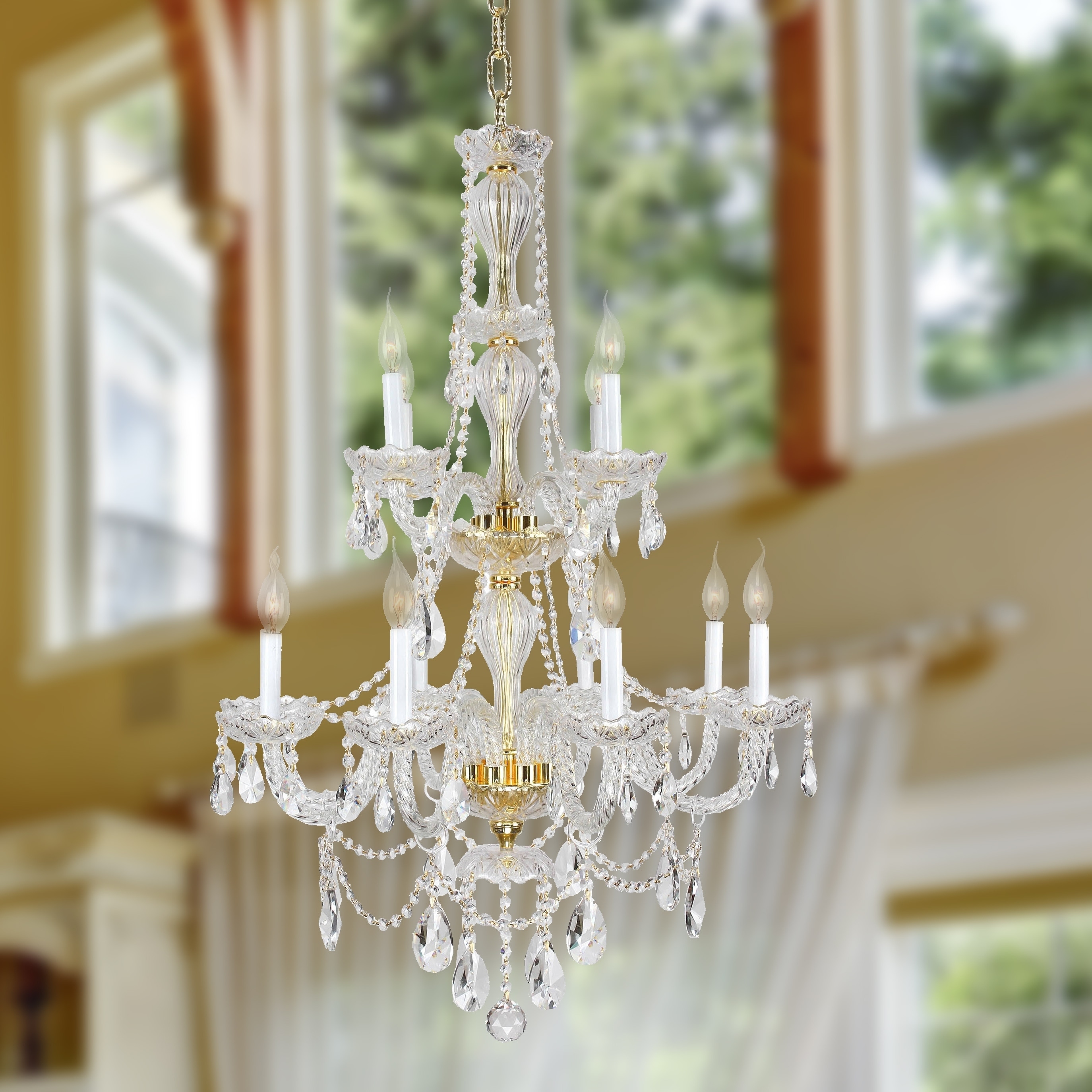 Venetian Italian Style 12-light Gold Finish Crystal Two 2 Tier Chandelier 28"x41" Tall Large (12 Lights Polished Gold Chandelier) - Chandeliers For Bedrooms by Overstock.com