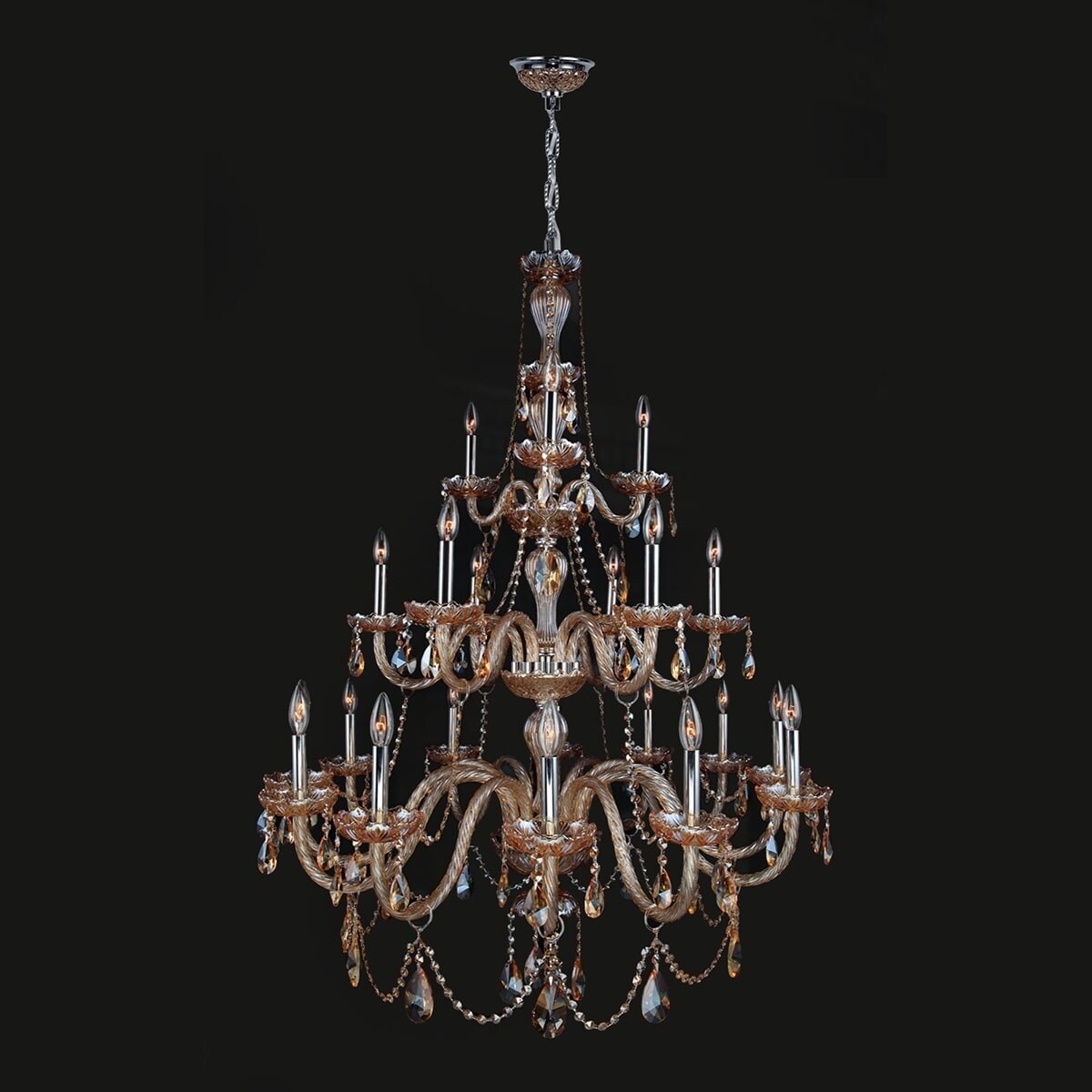 Venetian Italian Style 21-light Chrome Finish and Amber Crystal 3-tier Chandelier (21 Lights Polished Chrome Chandelier) - Chandeliers For Bedrooms by Overstock.com