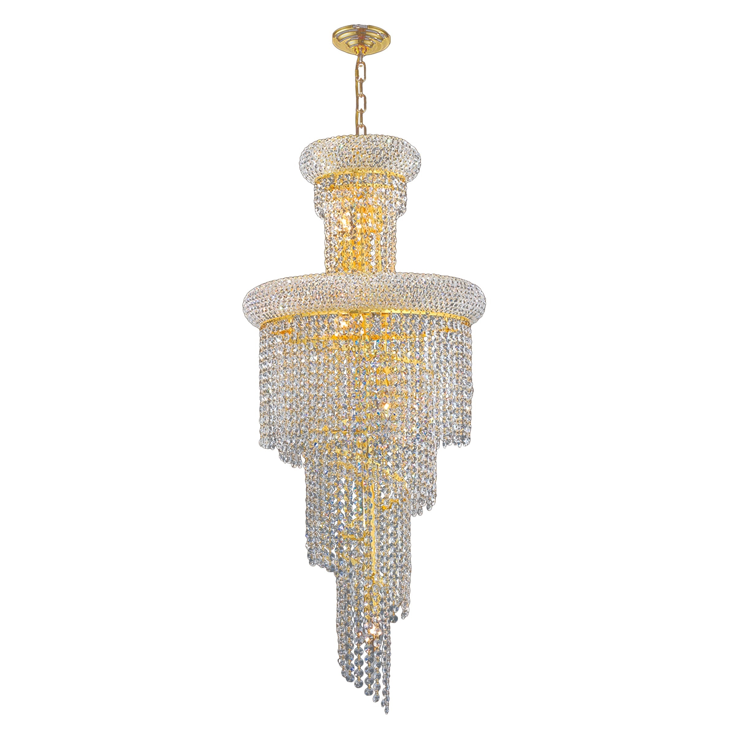 French Empire 10-light Gold Finish and Clear Crystal Spiral Chandelier (10 Lights Polished Gold Chandelier) - Chandeliers For Bedrooms by Overstock.com