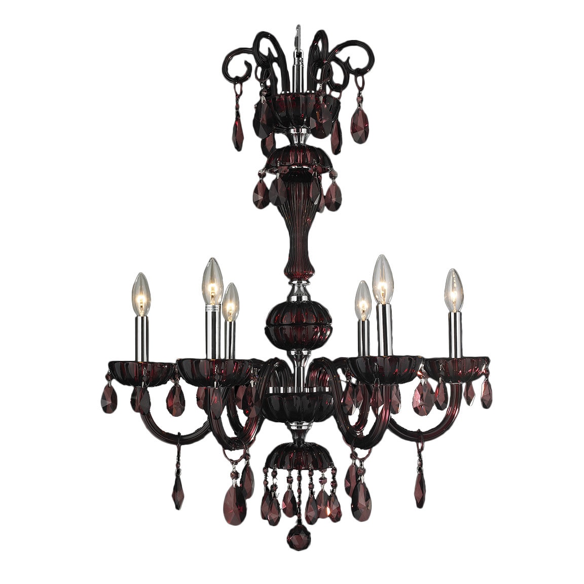 Carnivale Collection 6-light Chrome Finish and Cranberry Red Crystal Chandelier (6 Lights Polished Chrome Chandelier) - Chandeliers For Bedrooms by Overstock.com