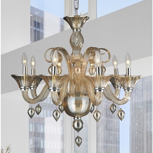Murano Venetian Style 8 Light Blown Glass In Amber Finish 27 X Murano Venetian Style 8 Light Blown Glass In Amber Finish 27 X Inch