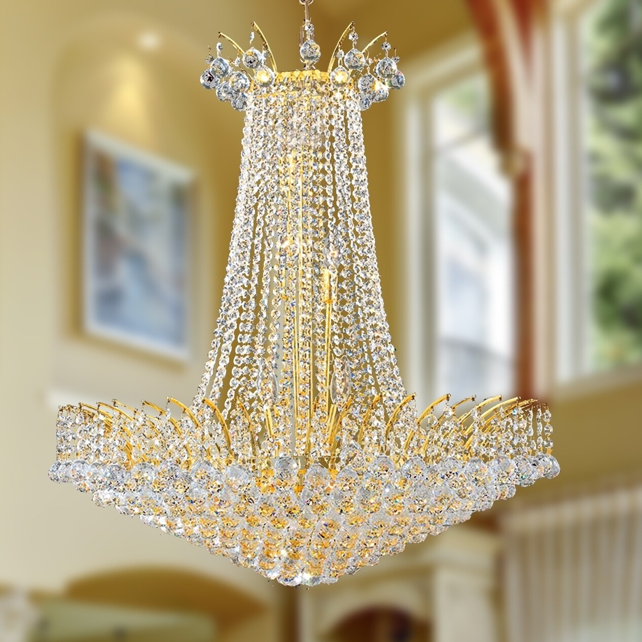 French Empire 16-light Gold Finish and Clear Crystal 29-inch Wide French Empire Chandelier (16 Lights Polished Gold Chandelier) - Chandeliers For Bedrooms by Overstock.com