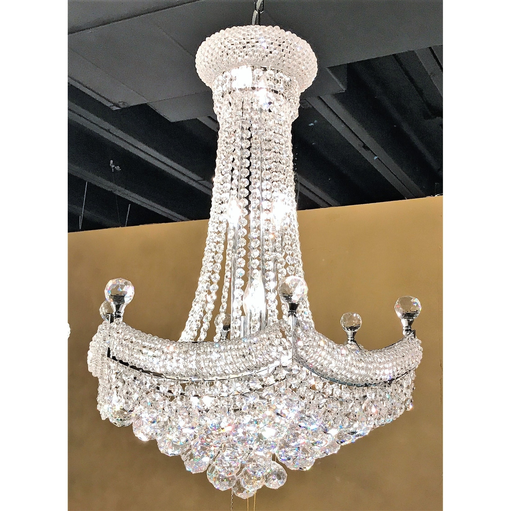 French Empire 15-light Chrome Finish Crystal Chandelier Large 24 in D x 32 in H (15 Lights Polished Chrome Chandelier) - Chandeliers For Bedrooms by Overstock.com