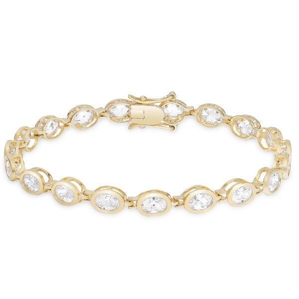 Dolce Giavonna Gold Or Silver Overlay Cubic Zirconia Oval Link Bracelet
