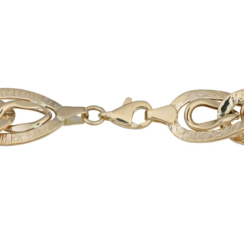 Fremada 14k Yellow Gold Diamond-cut and High Polish Fancy Double Oval Link Bracelet