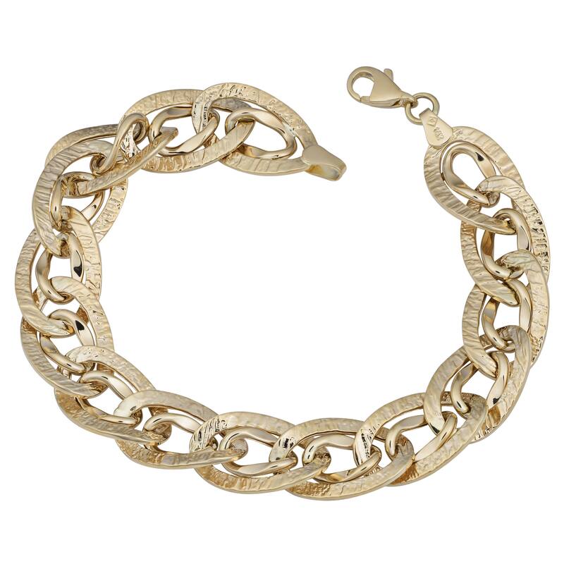 Fremada 14k Yellow Gold Diamond-cut and High Polish Fancy Double Oval Link Bracelet