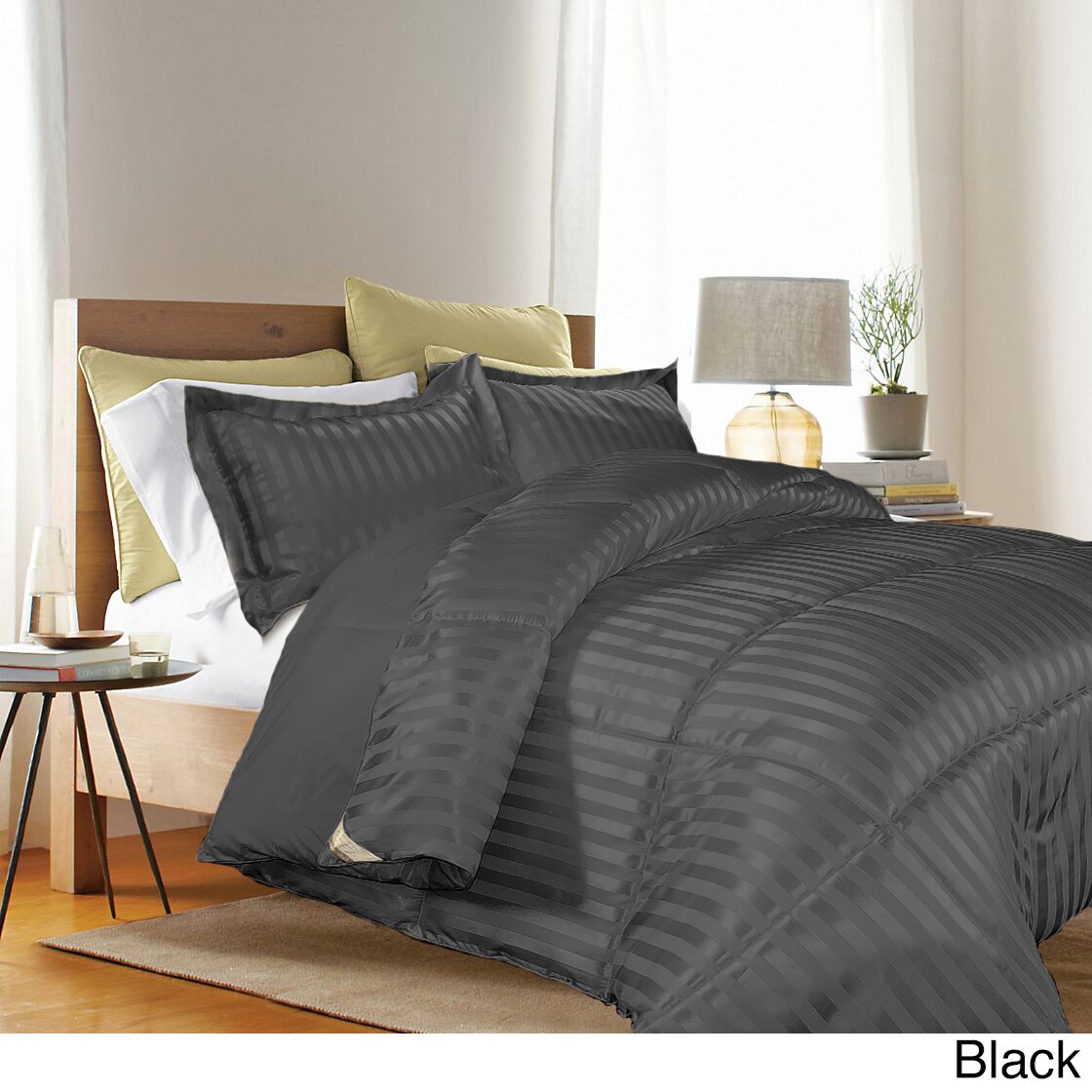 Gray Color 3-Piece Reversible Down Alternative Comforter Set and Shams Black