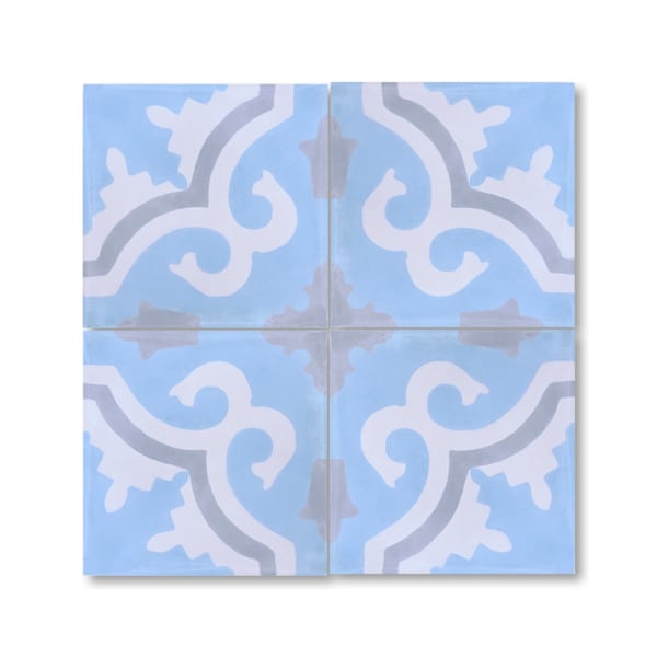 Handmade Tanger Blue and Grey Cement and Granite Moroccan 8inch Floor