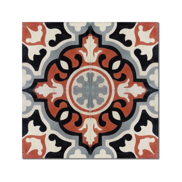 Baha Grey and Red Handmade Cement and Granite Moroccan Tile 8 inch