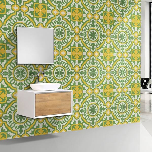 slide 1 of 15, Handmade Baha in Green and Yellow Tile, Pack of 12 (Morocco)