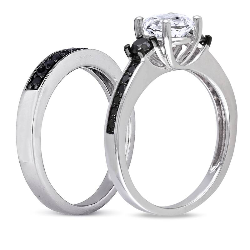 Miadora Sterling Silver Created White Sapphire and 2/ 5ct TDW Black Diamond Bridal Ring Set