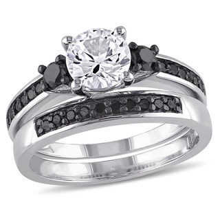 miadora sterling silver created white sapphire and 2 5ct tdw black diamond bridal ring set - Engagement And Wedding Ring Set miadora sterling silver created white sapphire and 2 5ct tdw black diamond bridal ring set - Engagement And Wedding Ring Set