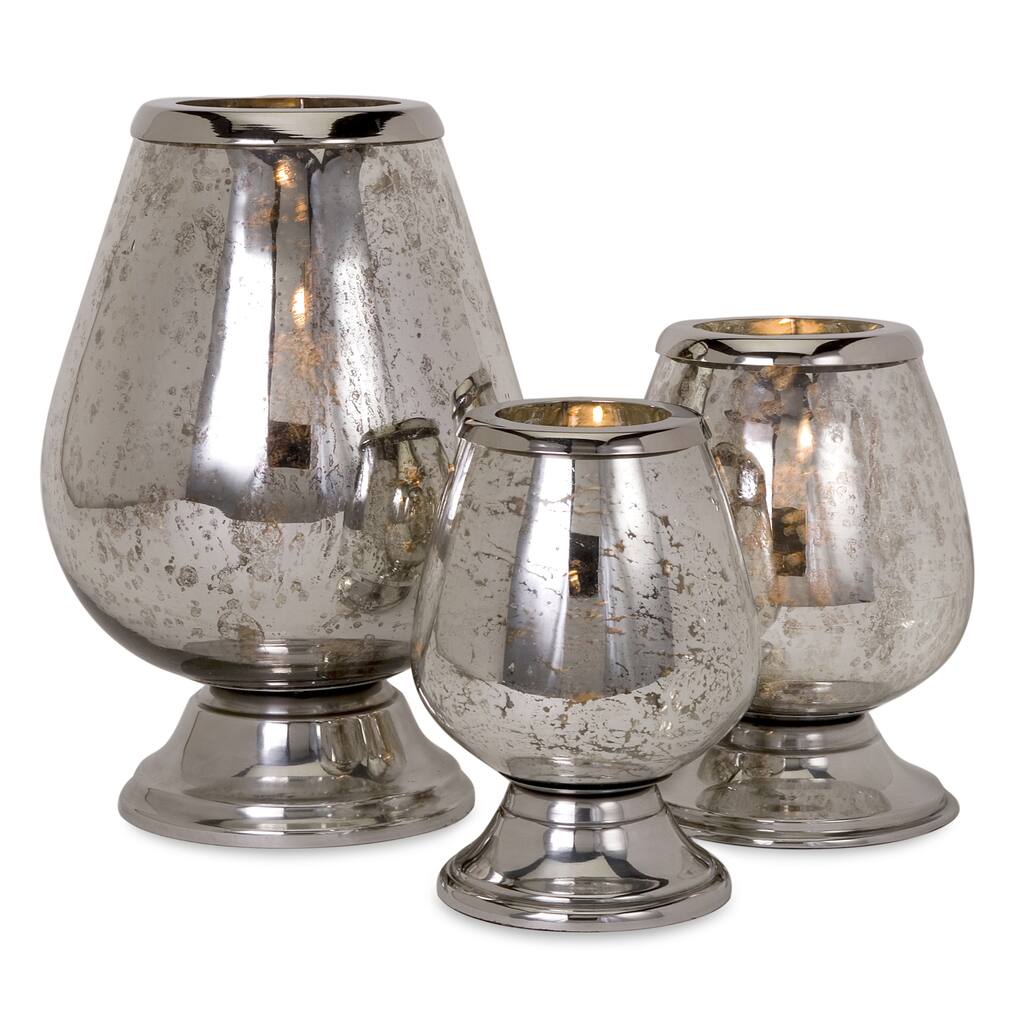 Round Mercury Glass Candleholders (Set of 3)