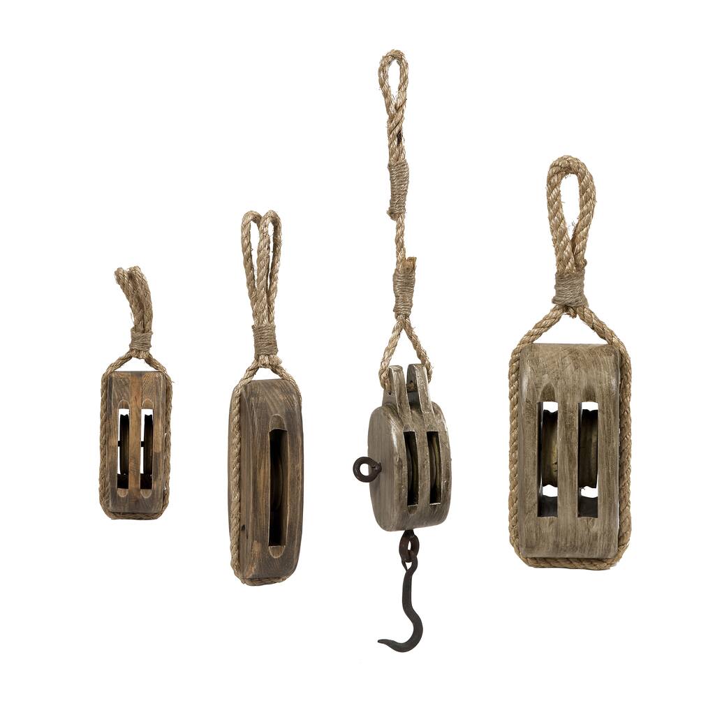 Nautical Wooden Pulley (Set of 4)