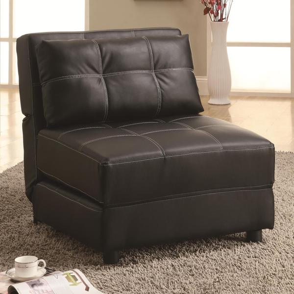 Contemporary Black Leatherette Accent Chair/ Bed Lounger - Overstock