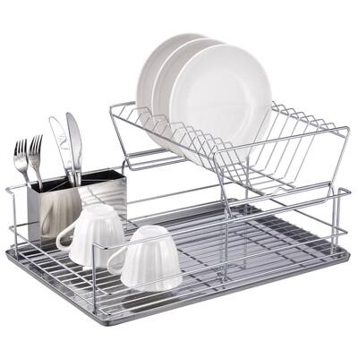 Home Basics 2-tier Dish Rack - Silver