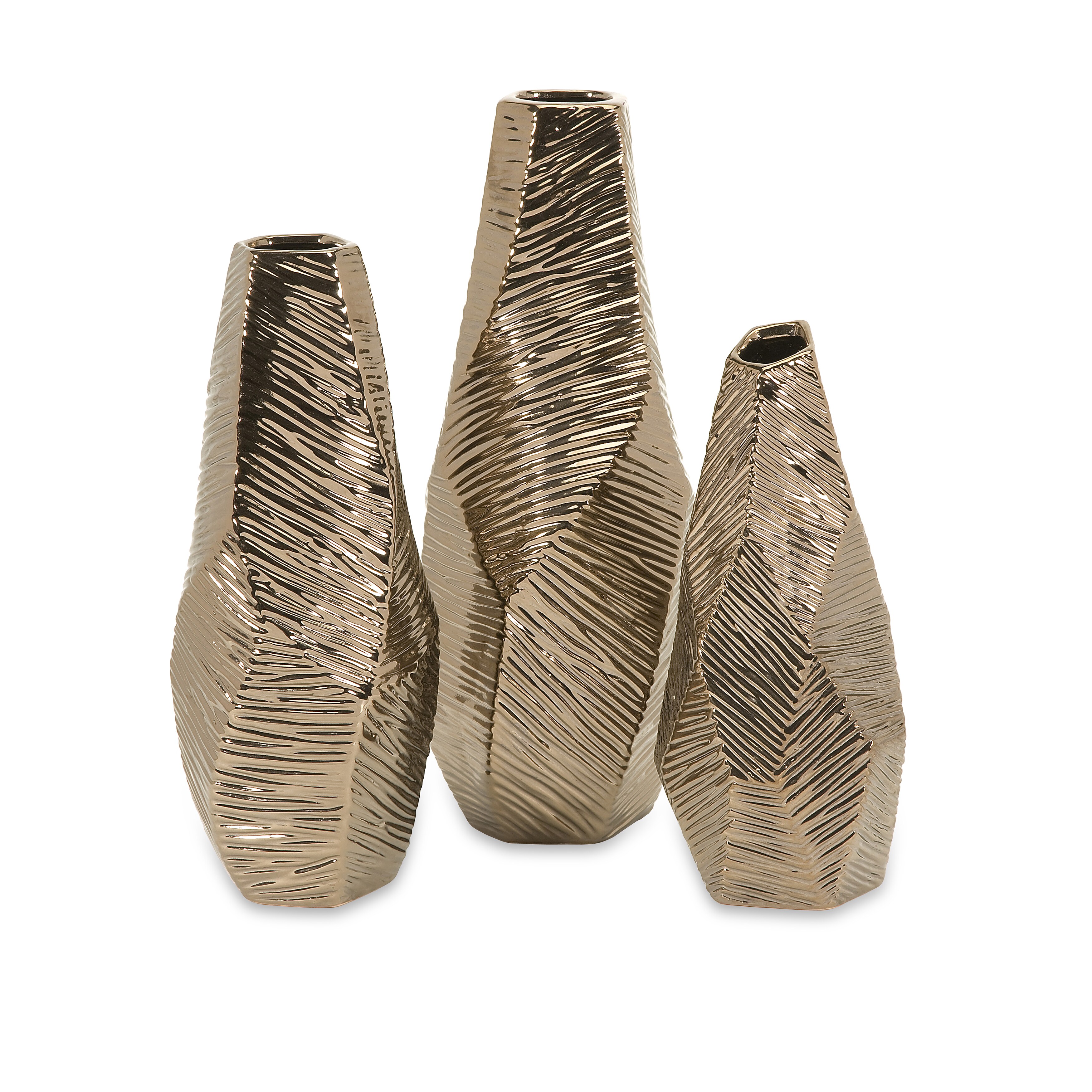 Shop Metallic Bronze Geometric Vases (Set of 3) On Sale Free