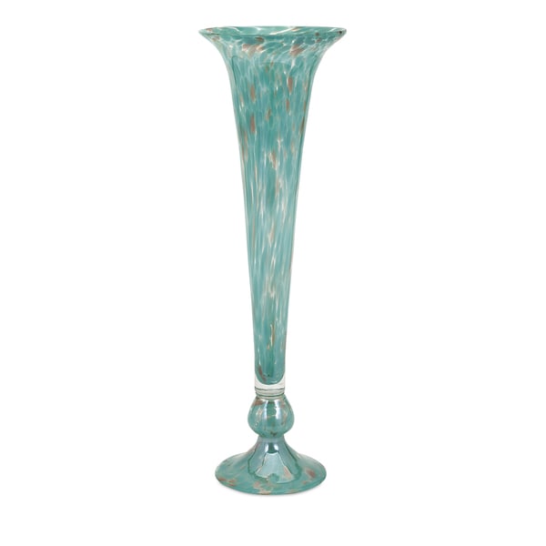 Tall Opaque Green/ Clear Fluted Hand Blown Glass Vase