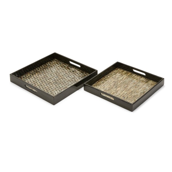 Stunning Set of 2 Jacobs Mother of Pearl Serving Trays