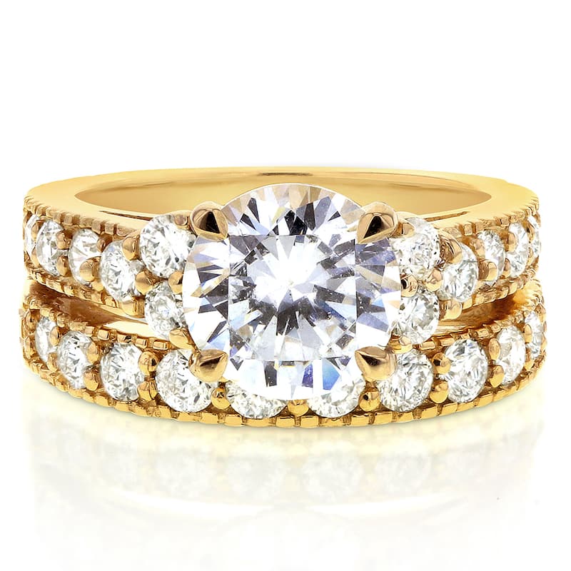 Annello by Kobelli 14k Yellow Gold Moissanite and 1 1/10ct TDW Antique Diamond Bridal Rings Set