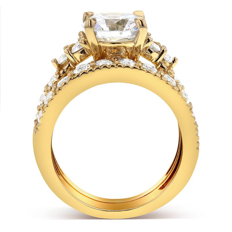 Annello by Kobelli 14k Yellow Gold Moissanite and 1 1/10ct TDW Antique Diamond Bridal Rings Set