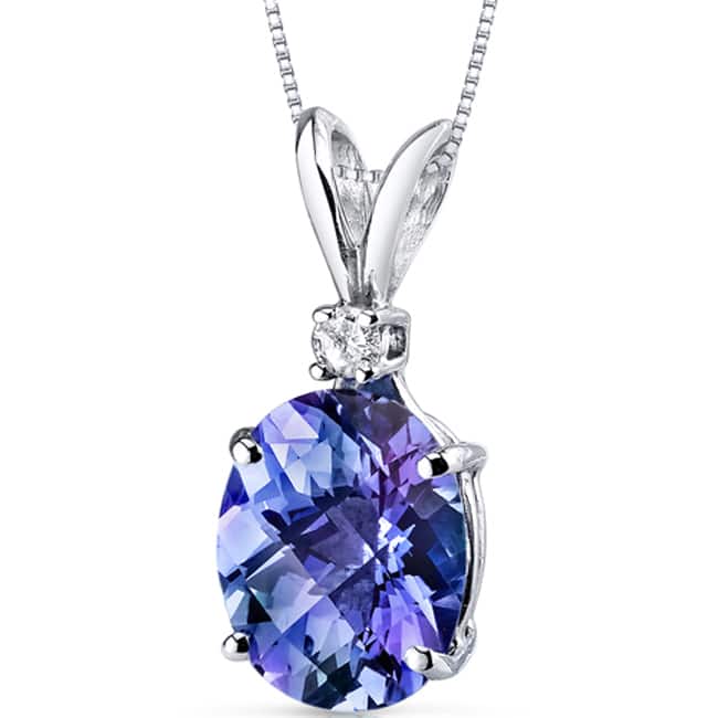 Oravo 14 Karat White Gold Oval Shape Gemstone Diamond Accent Pendant
